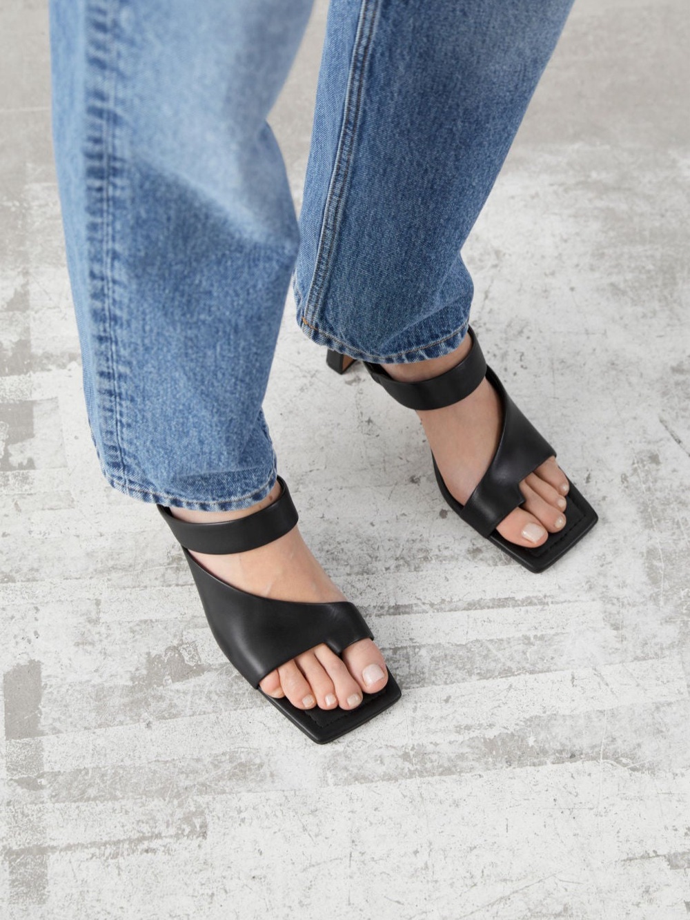 & Other Stories Black Mid-Heel Slide Sandals